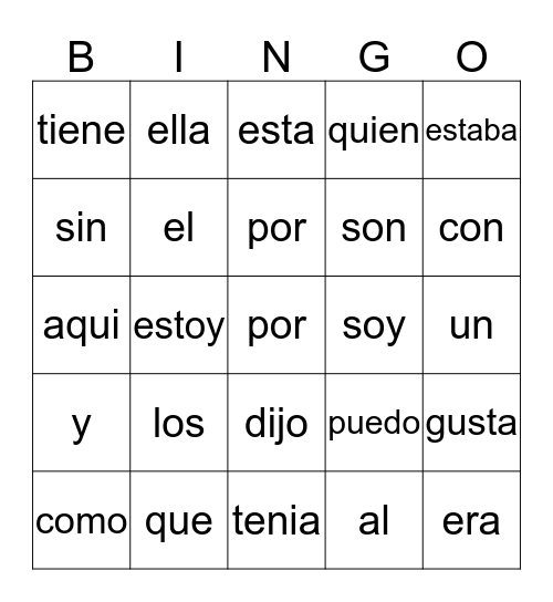 Rojo  Bingo Card