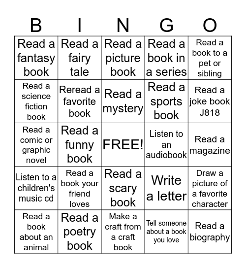 Children's Library Bingo Card