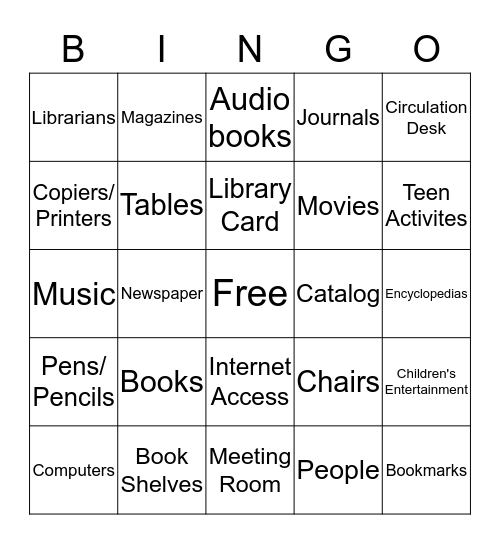 Trip to the Library Bingo Card