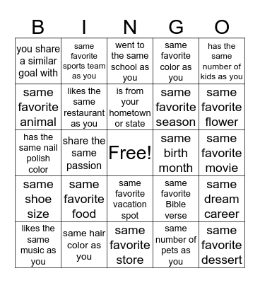 Find Your Sister...find someone who Bingo Card