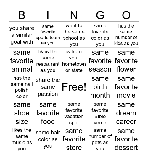 Find Your Sister...find someone who Bingo Card