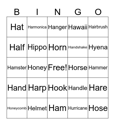 H Bingo  Bingo Card