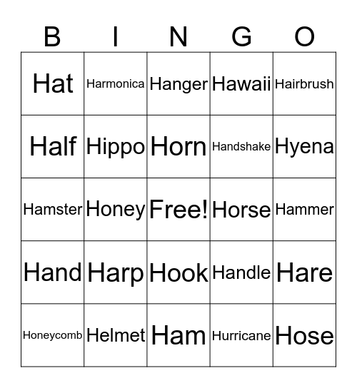 H Bingo  Bingo Card