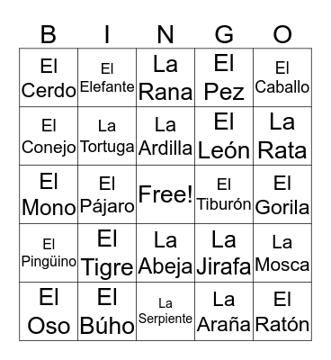 Los Animales Bingo Card