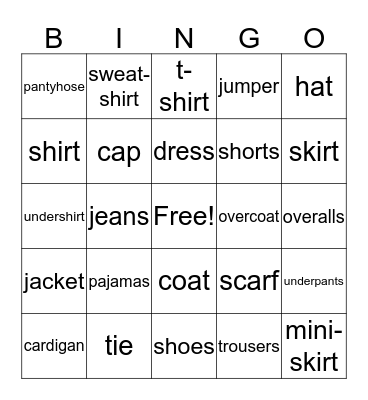 English intervention Bingo Card