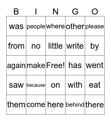 B Bingo Card