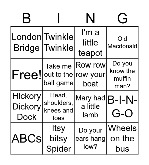 Sing BINGO Card