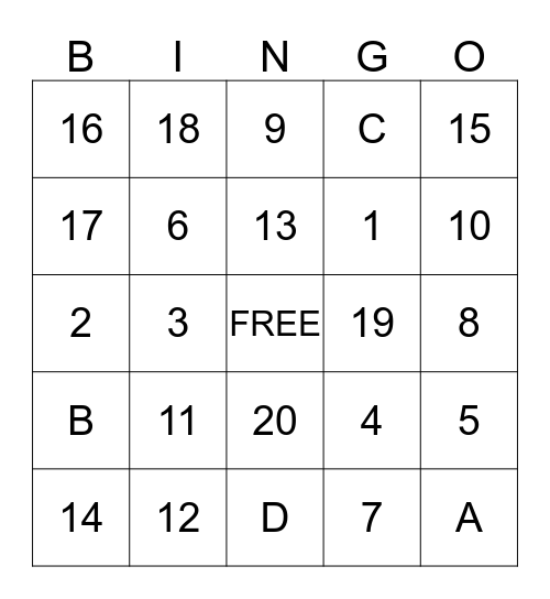 11-20 Bingo Card