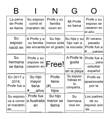 Un poco sobre Profe... Bingo Card