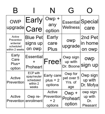 Macon's OWP Bingo Challenge Bingo Card