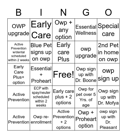 Macon's OWP Bingo Challenge Bingo Card