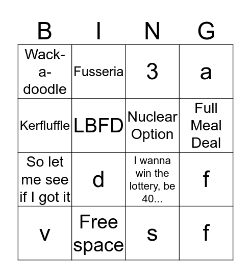 Westley Bingo Card
