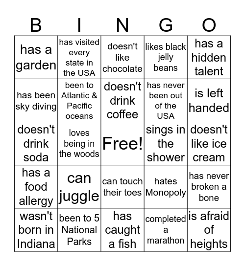 Mt Olive Bingo Card