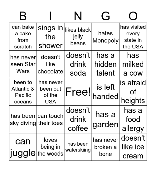 Mt Olive Bingo Card