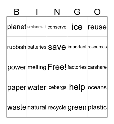 Go Green! Bingo Card