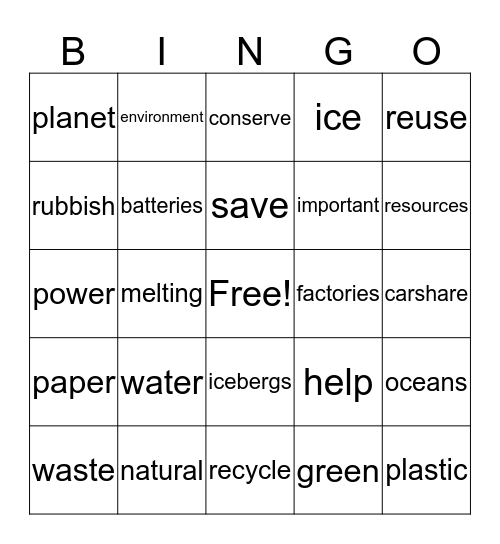 Go Green! Bingo Card