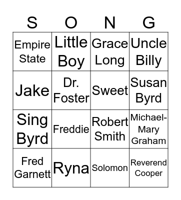 Song of Solomon Bingo Card