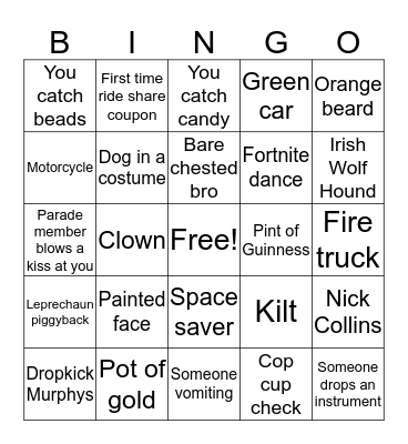 Parade Bingo Card