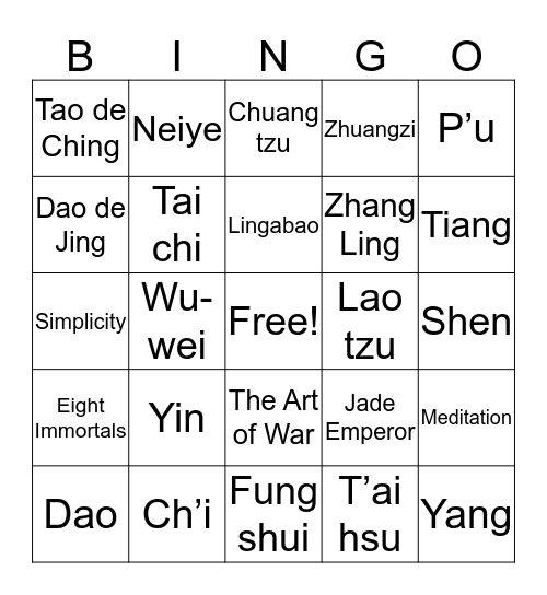 Taoism Bingo Card