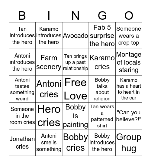 Queer Eye Bingo Card