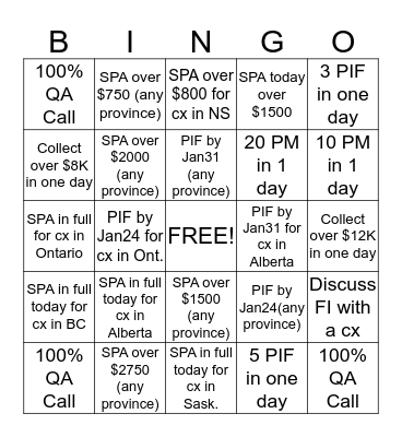 Collections BINGO Card