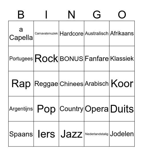 MuziekBingo Card