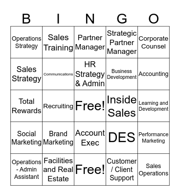 Job Families Bingo Card