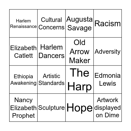 Harlem Renaissance: Sculpture Bingo Card