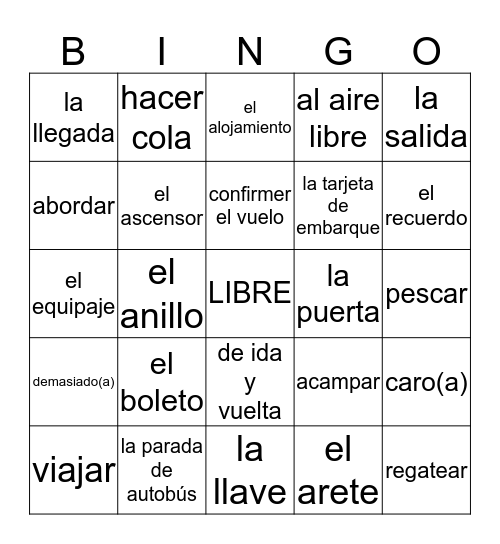 Vocabulario Unidad 1 Bingo Card