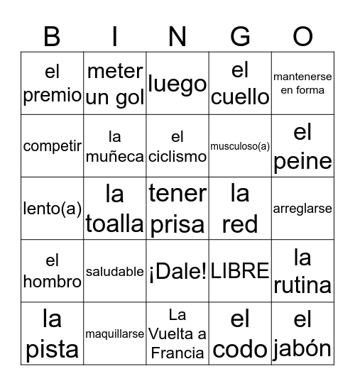 Vocabulario Unidad 2 Bingo Card