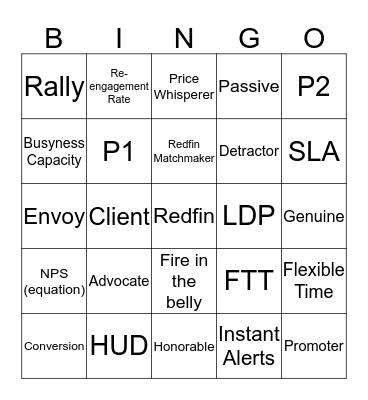 Redfin Buzzword Bingo Card
