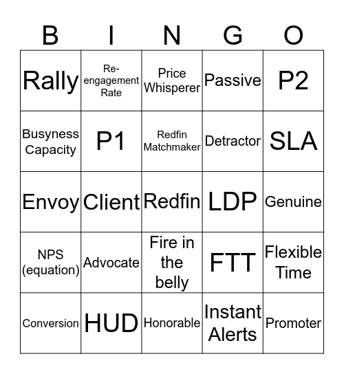 Redfin Buzzword Bingo Card