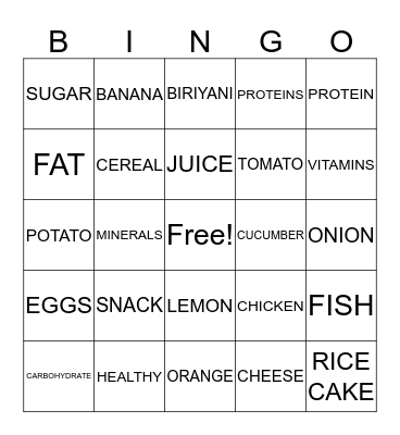 FOODS BINGO GAME Bingo Card