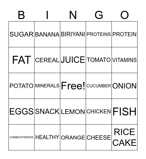 FOODS BINGO GAME Bingo Card