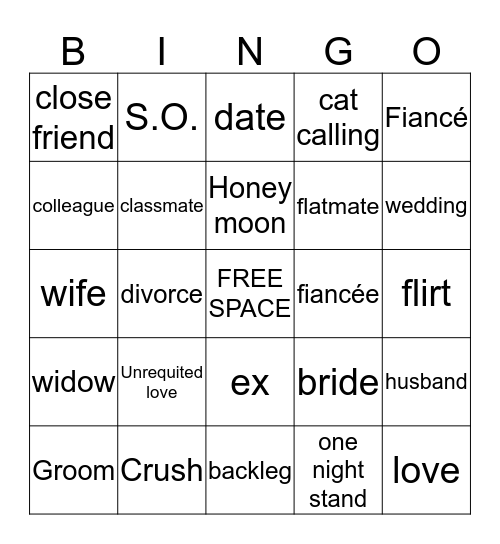 Relationships Bingo Card