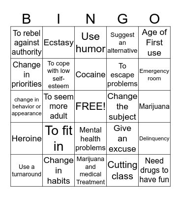 Drug Bingo  Bingo Card