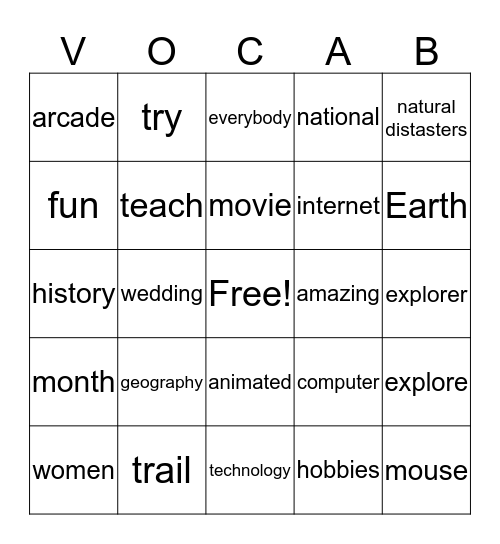Vocab Bingo Card