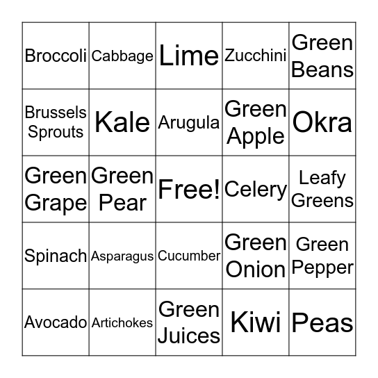 St Pats Day - Eat Your Greens Bingo!! Bingo Card