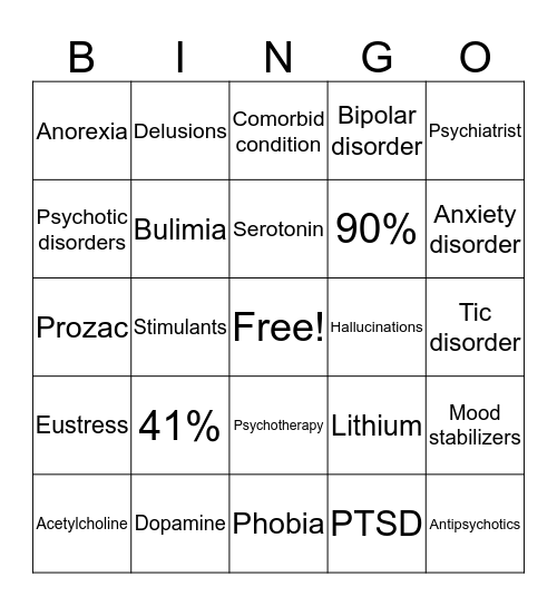 Mental Health Bingo Card