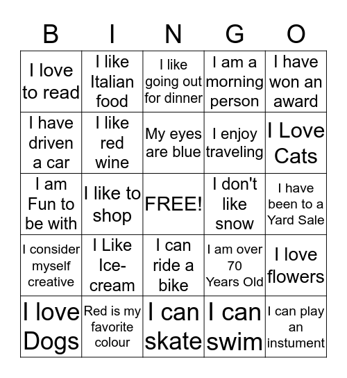 Getting to Know You Bingo! Bingo Card