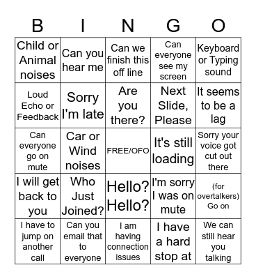 OFO CONFERENCE CALL BINGO Card