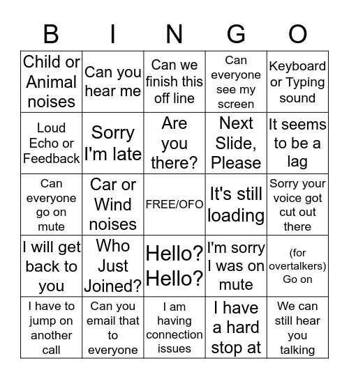 OFO CONFERENCE CALL BINGO Card