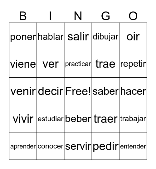 Er/ir Bingo Card