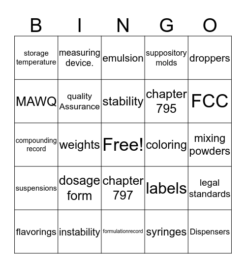 Chapter 9 Bingo Card