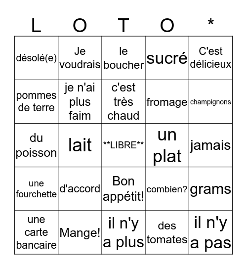 LOTO  Bingo Card