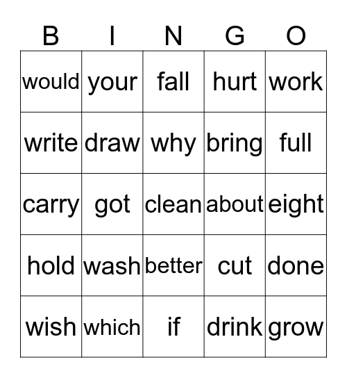 Level 3 Bingo Card