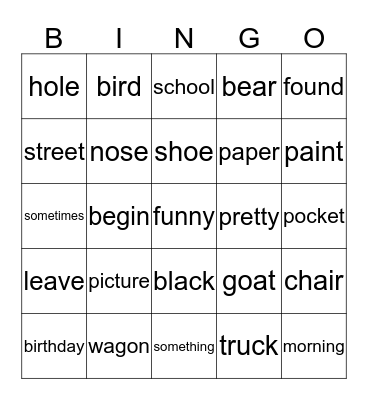 Level 4 Bingo Card