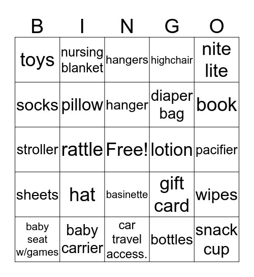 Carrie's Baby Shower Bingo Card