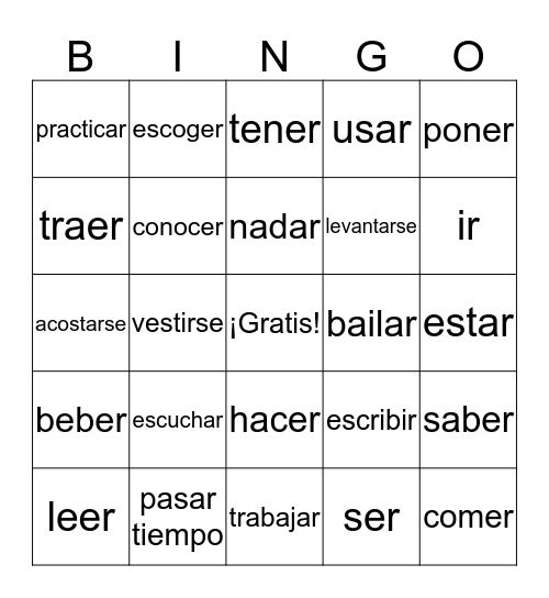 VERBOS #2 Bingo Card