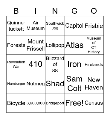 Connecticut Bingo Card